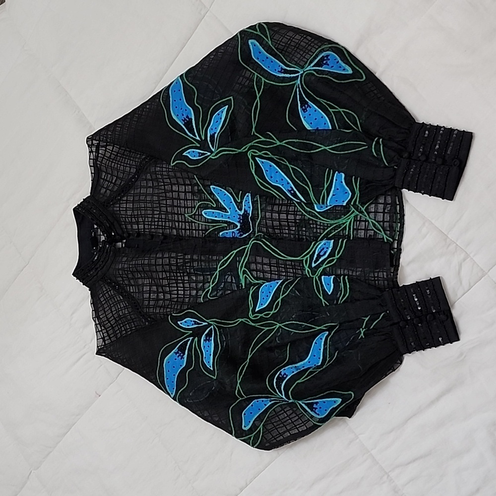 KAREN MILLEN Geo And Floral Applique Organdie Blouse Top